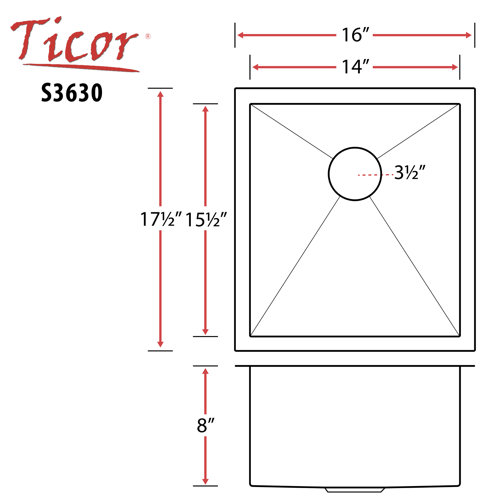 Ticor Sinks Pacific Series 16'' W Single Bowl Stainless Steel